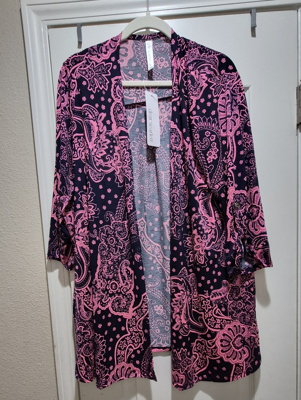 Dear Scarlett Paisley Kimono Cardigan With Pockets | Size XL | Pink & Navy NWT